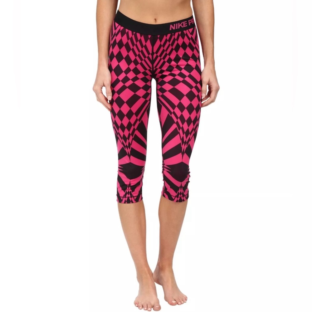 NIKE PRO ENGINEERED Warped Pink Black Checked Dr-Fit Capri Leggings Size Small
